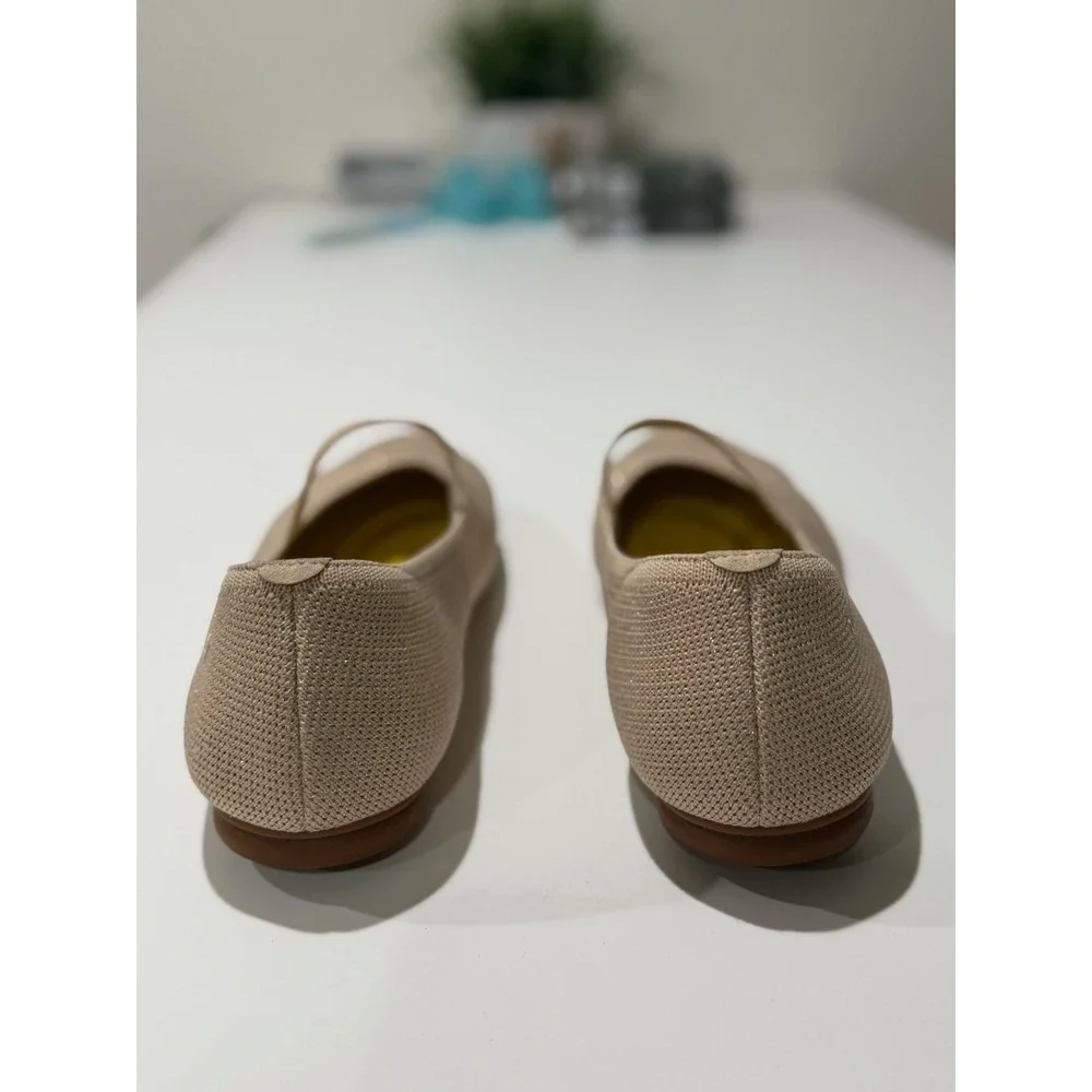 Vivaia Margot Mary Jane Shimmer Knit Pointed Toe Flats Almond Tan Womens 11 EU43